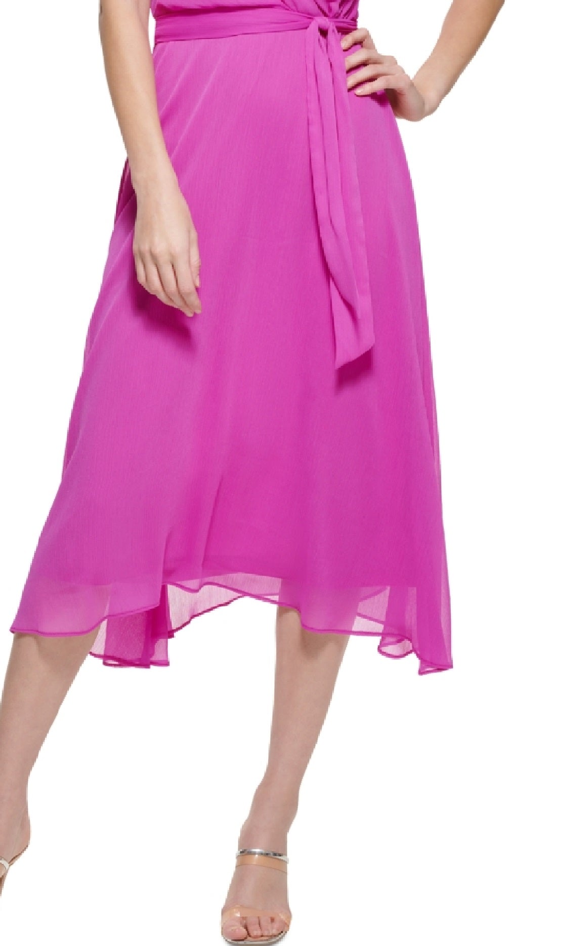 Vestido midi franzido feminino DKNY, rosa, tamanho 4