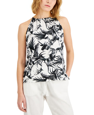 Top Halter com Estampa Floral de Cetim Feminino Donna Karan Preto Tamanho X-G