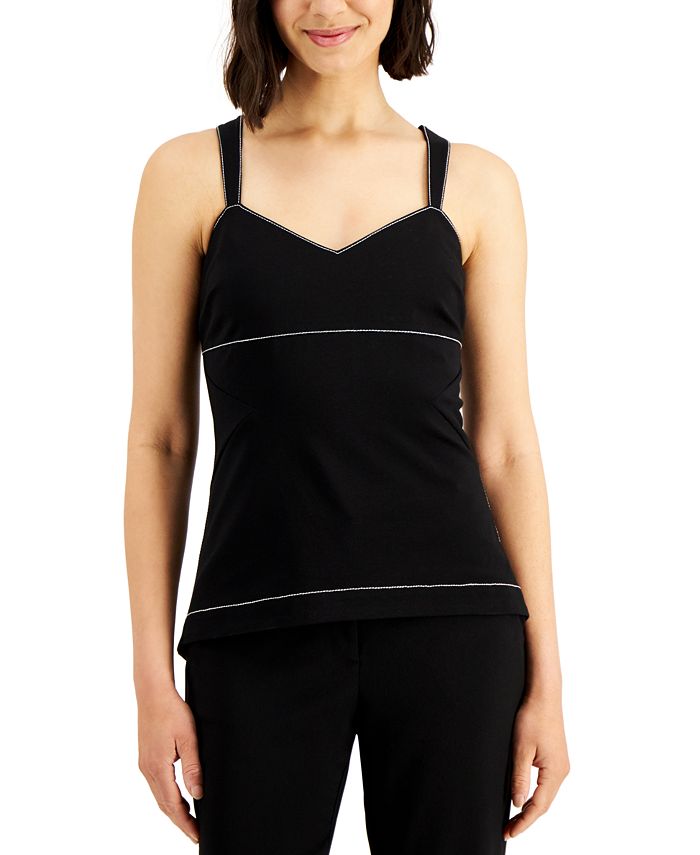 Blusa sem mangas Donna Karan Luxe Stitch feminina, preta