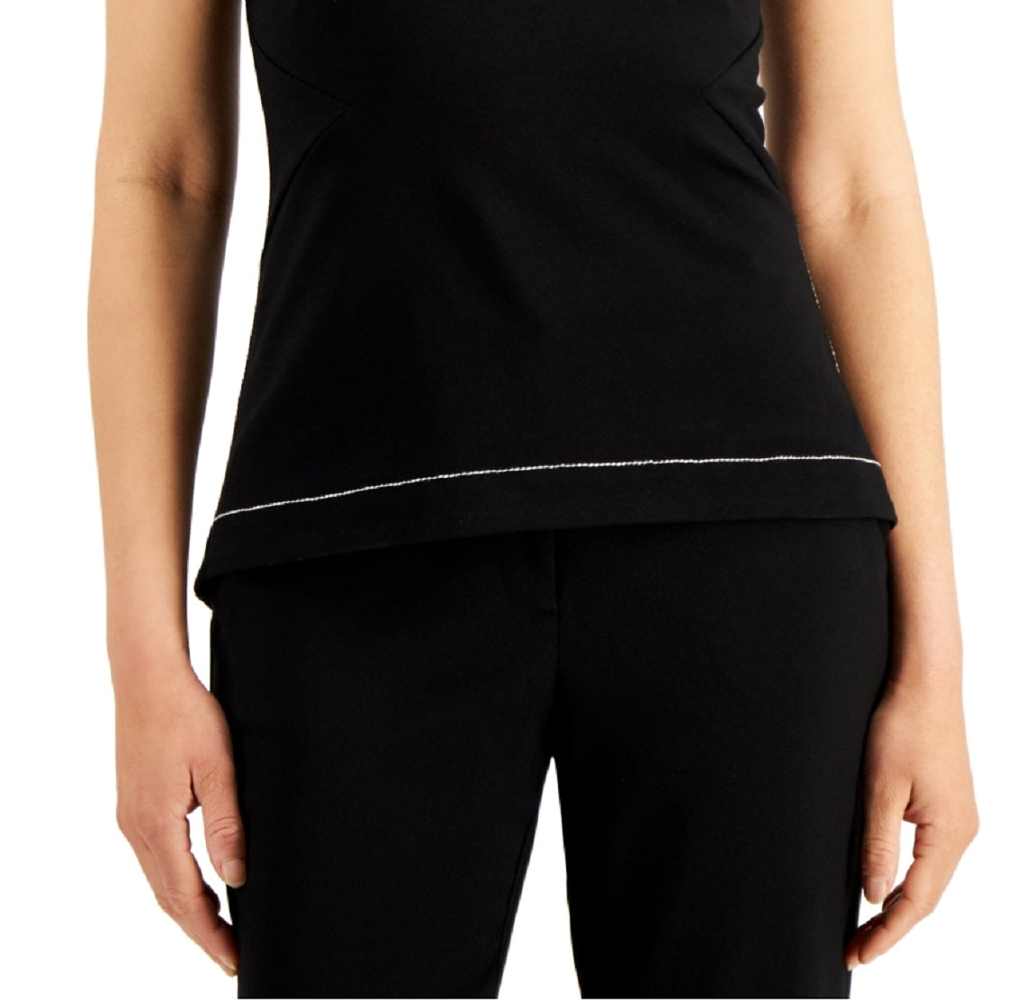 Blusa sem mangas Donna Karan Luxe Stitch feminina, preta