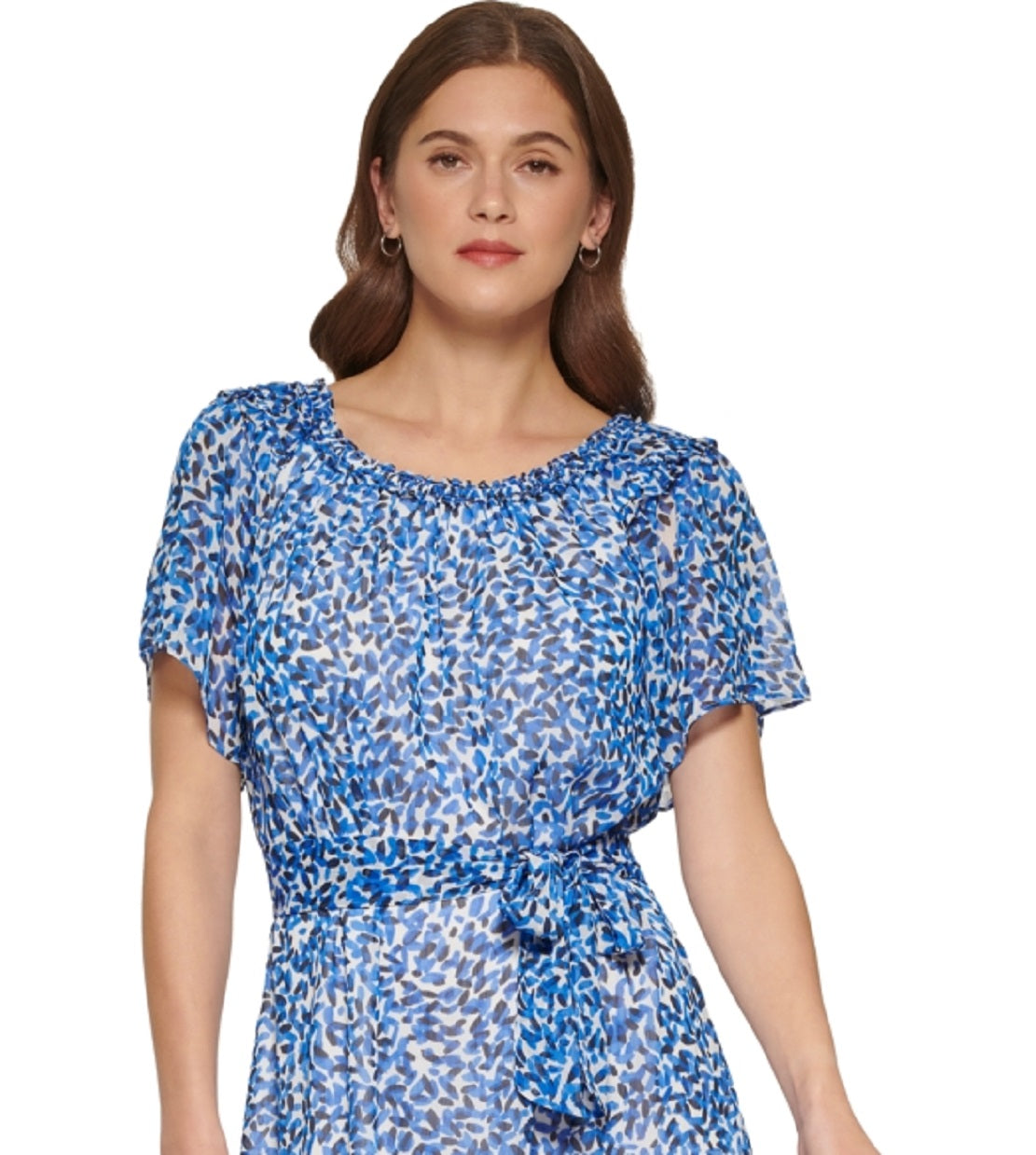 Vestido estampado feminino DKNY, azul, tamanho 6