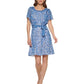 Vestido estampado feminino DKNY, azul, tamanho 6