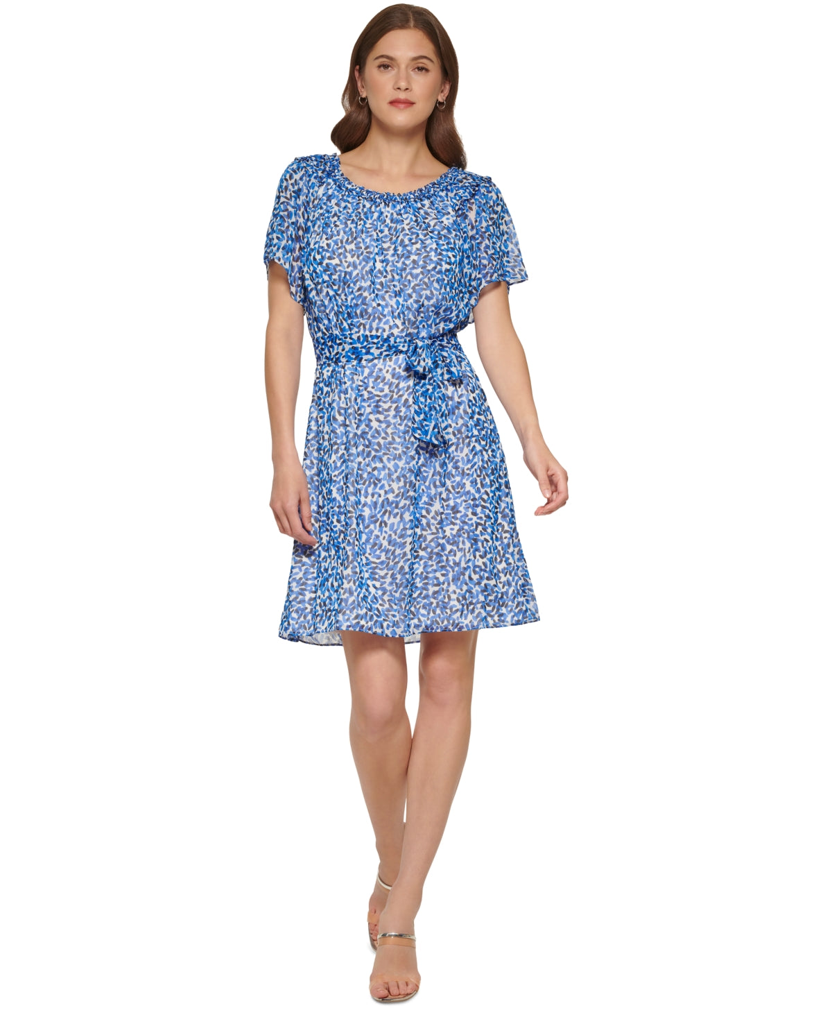 Vestido estampado feminino DKNY, azul, tamanho 6