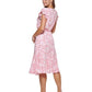 Vestido midi com cinto e estampa abstrata DKNY feminino, rosa, tamanho 8