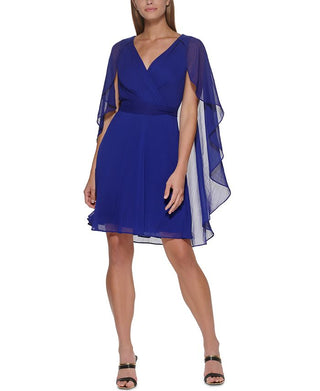 Vestido feminino DKNY com decote em V e costas abertas, azul, tamanho 14