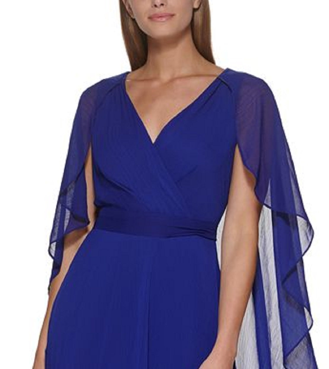 Vestido feminino DKNY com decote em V e costas abertas, azul, tamanho 14