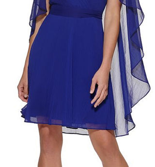 Vestido feminino DKNY com decote em V e costas abertas, azul, tamanho 14