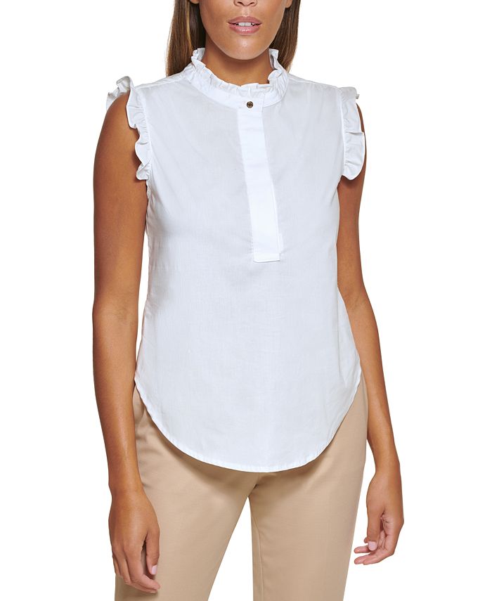 Blusa feminina DKNY com babados, branca, tamanho grande