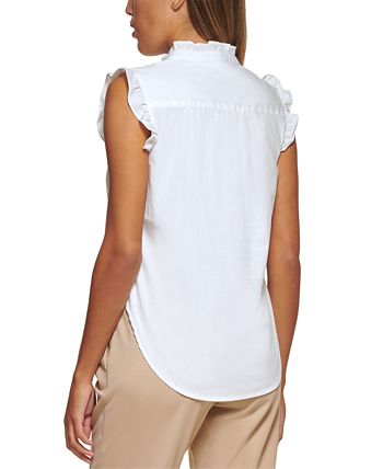 Blusa feminina DKNY com babados, branca, tamanho grande