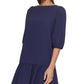 Vestido feminino DKNY com bainha franzida e manga cotovelo, azul, tamanho 16