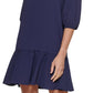 Vestido feminino DKNY com bainha franzida e manga cotovelo, azul, tamanho 6