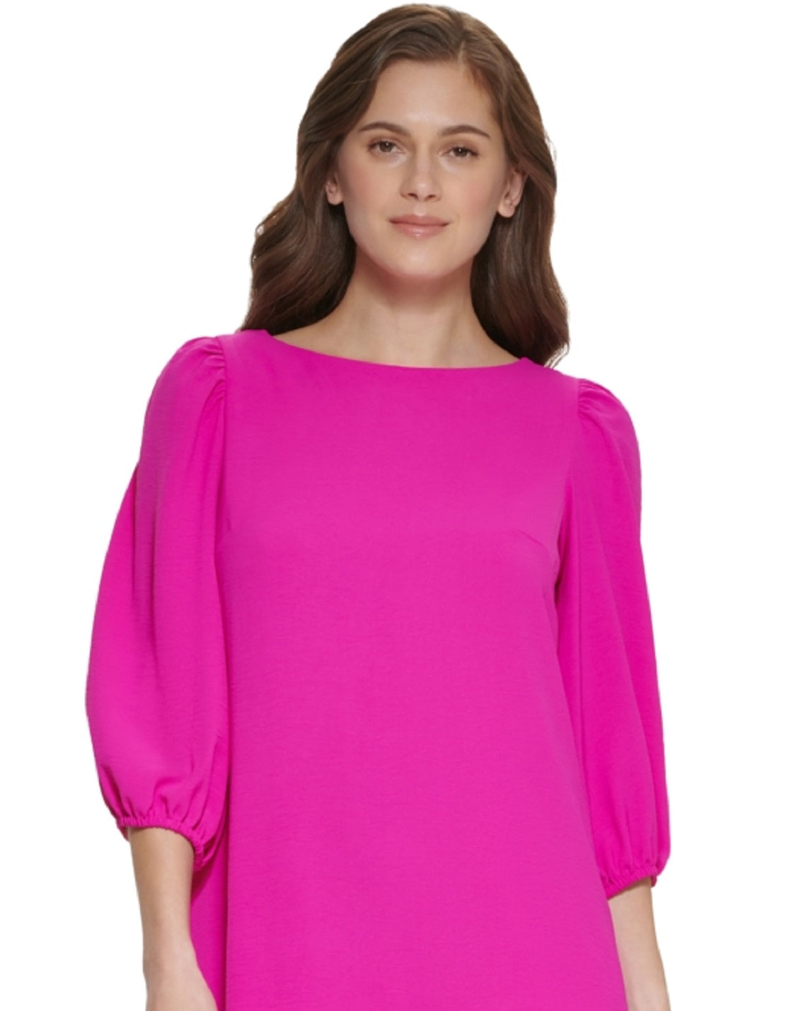 Vestido feminino DKNY com bainha franzida e manga cotovelo, roxo, tamanho 14