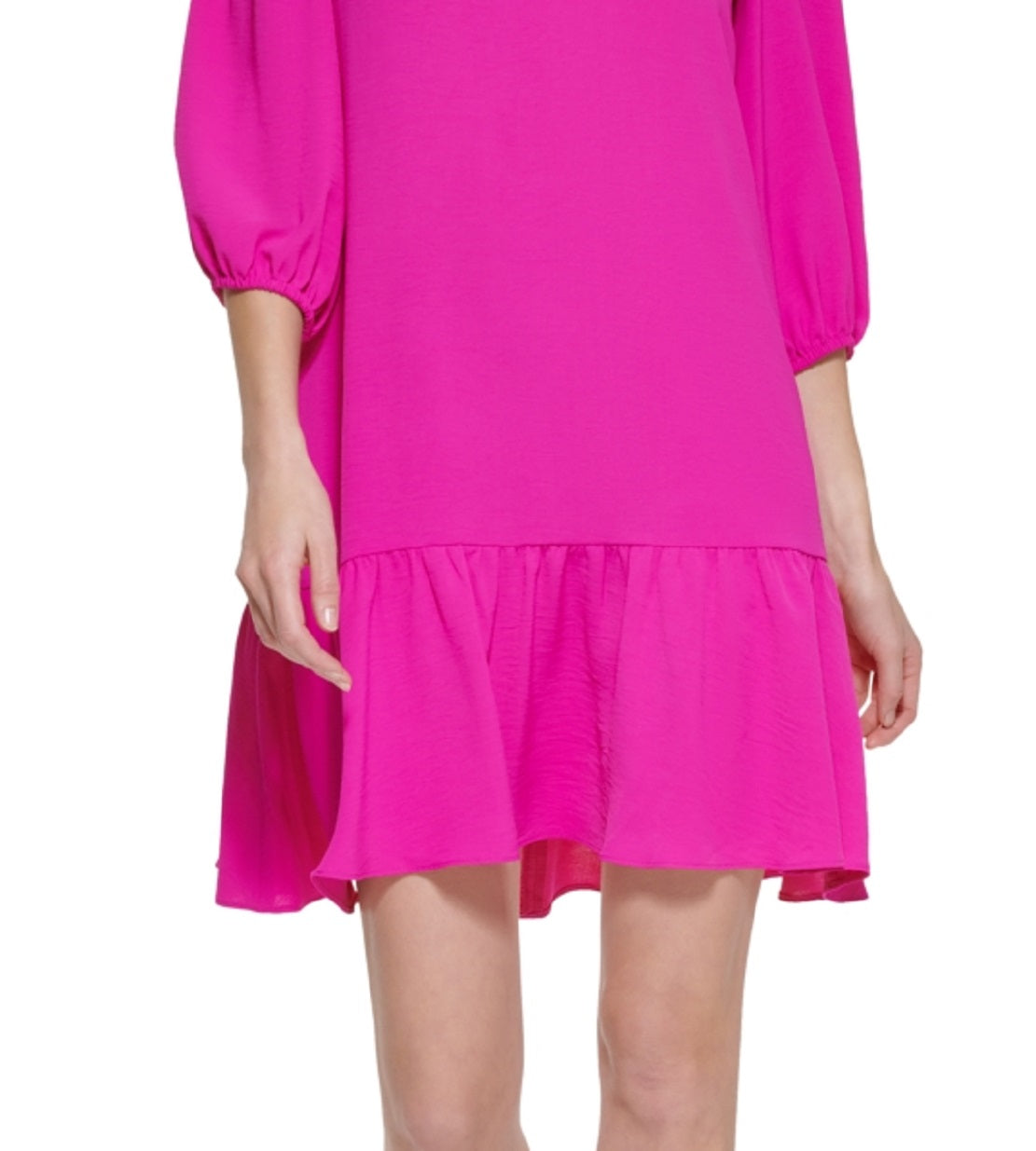 Vestido feminino DKNY com bainha franzida e manga cotovelo, roxo, tamanho 14