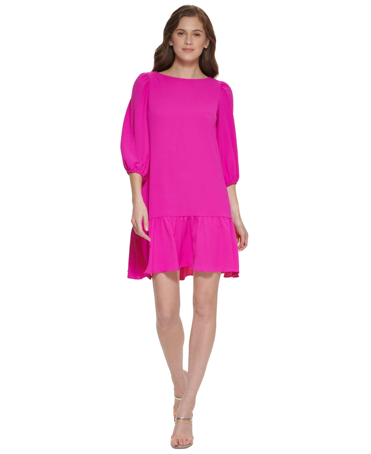 Vestido feminino DKNY com bainha franzida e manga cotovelo, roxo, tamanho 14