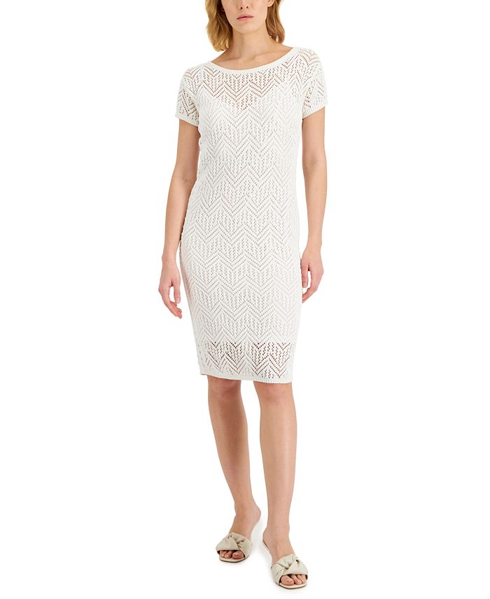 Vestido midi de crochê Donna Karan feminino, branco, tamanho pequeno