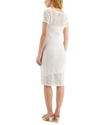 Vestido midi de crochê Donna Karan feminino, branco, tamanho pequeno