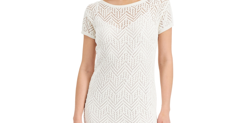 Vestido midi de crochê Donna Karan feminino, branco, tamanho pequeno