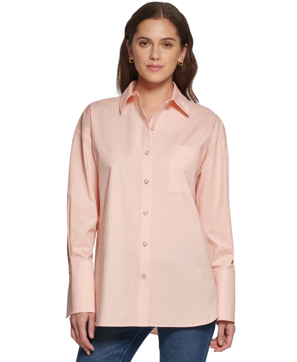 Camisa feminina grande com botões DKNY laranja tamanho XX-G