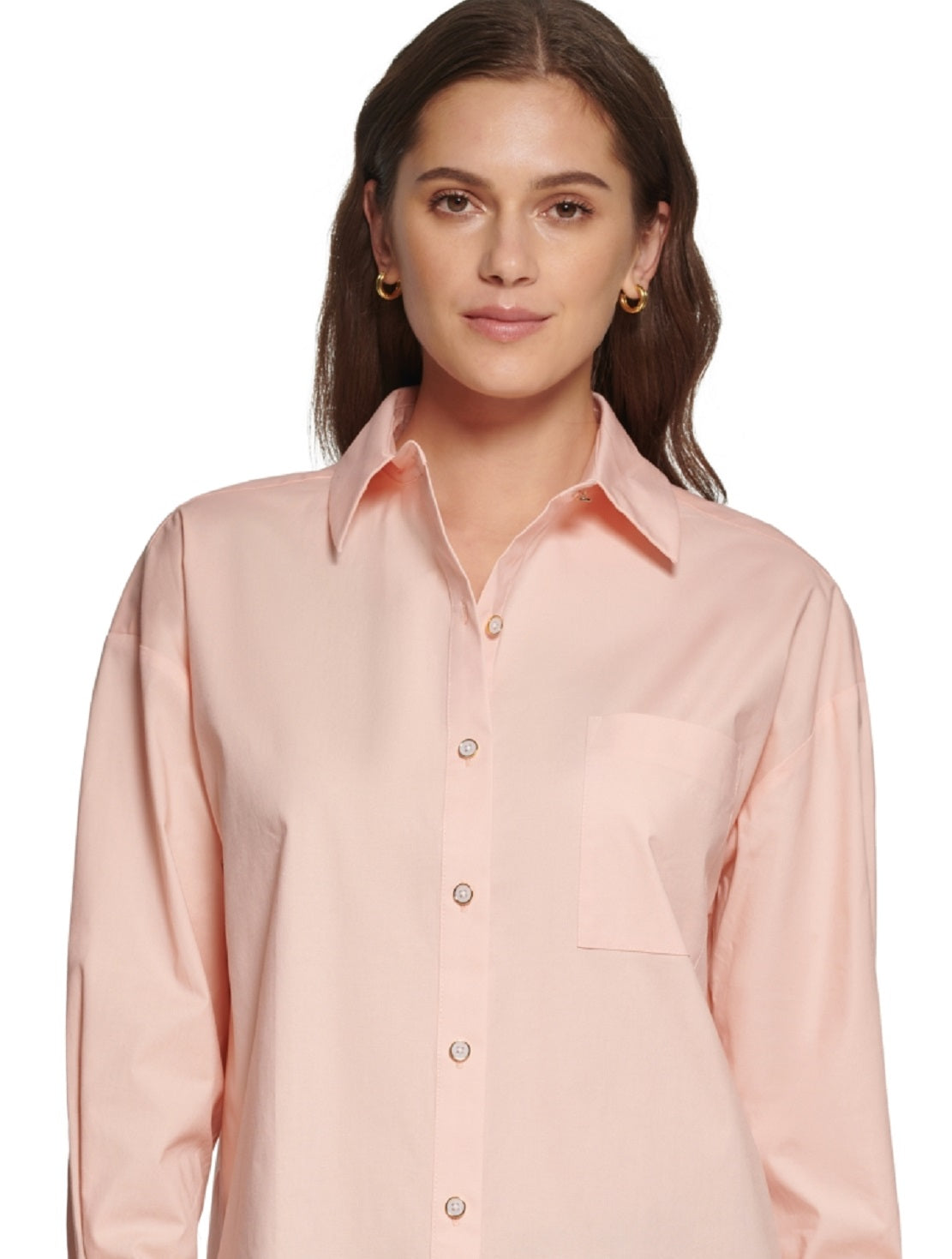 Camisa feminina grande com botões DKNY laranja tamanho XX-G