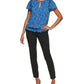 Blusa feminina DKNY com estampa de bolinhas e mangas esvoaçantes, azul, tamanho XX-G