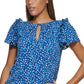 Blusa feminina DKNY com estampa de bolinhas e mangas esvoaçantes, azul, tamanho XX-G