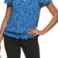 Blusa feminina DKNY com estampa de bolinhas e mangas esvoaçantes, azul, tamanho XX-G