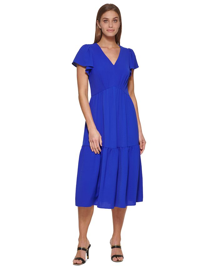 Vestido midi feminino DKNY em camadas, roxo, tamanho 12, pequeno