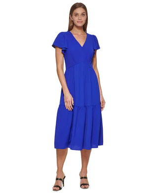 Vestido midi feminino DKNY em camadas, roxo, tamanho 12, pequeno