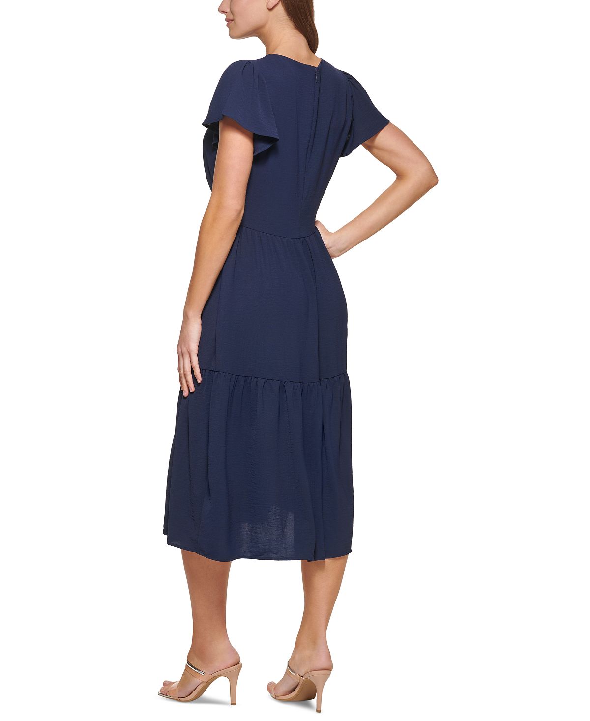 Vestido midi feminino DKNY em camadas, azul, tamanho 8