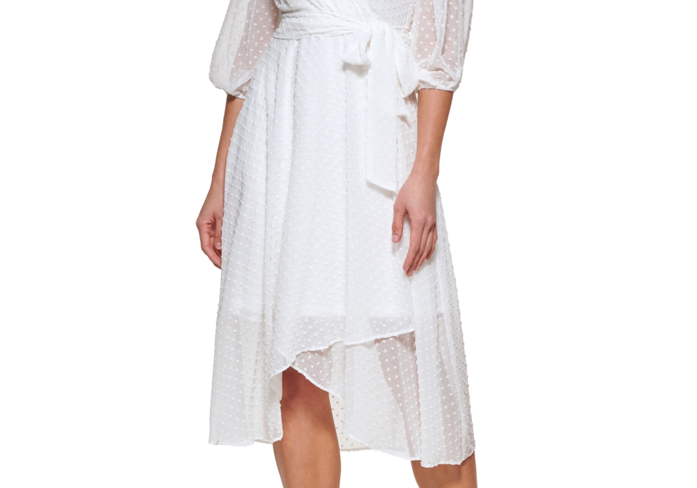 Vestido midi DKNY feminino com recortes e recortes falsos, tamanho 16