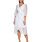 Vestido midi DKNY feminino com estampa de bolinhas e amarração falsa, branco, tamanho 6