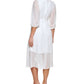 Vestido midi DKNY feminino com estampa de bolinhas e amarração falsa, branco, tamanho 6