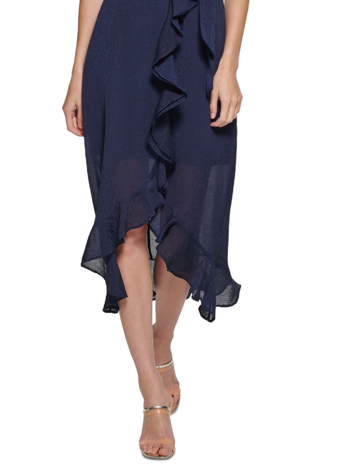 Vestido midi com babados DKNY feminino azul tamanho 16