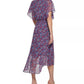 Vestido midi franzido com estampa floral DKNY feminino, roxo, tamanho 12