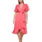 Vestido envelope falso com mangas esvoaçantes DKNY feminino, rosa, tamanho 2