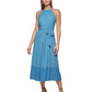Vestido midi com estampa de decote halter feminino DKNY, azul, tamanho 14