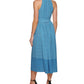 Vestido midi com estampa de decote halter feminino DKNY, azul, tamanho 12