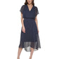 Vestido feminino DKNY com babados e cintura franzida, azul, tamanho 6