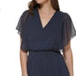 Vestido feminino DKNY com babados e cintura franzida, azul, tamanho 6