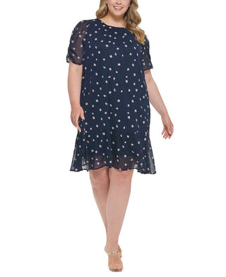 Vestido midi bordado DKNY feminino, azul, tamanho 22W