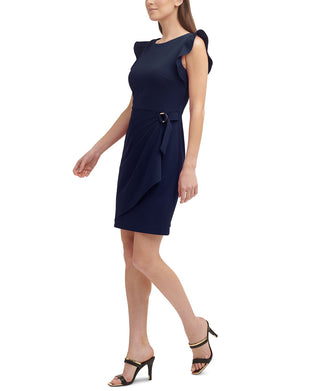 Vestido sarongue feminino DKNY azul com mangas esvoaçantes, tamanho 10, pequeno