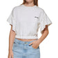 Camiseta feminina DKNY com manga curta e babados, marrom, tamanho médio