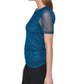 Blusa feminina DKNY com mangas transparentes franzidas, azul, tamanho pequeno, extragrande