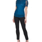 Blusa feminina DKNY com mangas transparentes franzidas, azul, tamanho pequeno, extragrande