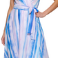 Vestido midi com estampa falsa e envoltório DKNY feminino, azul, tamanho 16
