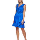 Vestido envelope falso com babados DKNY feminino, azul, tamanho 8