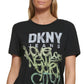 Camiseta feminina DKNY com logotipo Graffiti, preta, tamanho grande