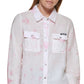 Camisa feminina estampada DKNY com botões, rosa, tamanho grande