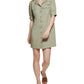Vestido feminino DKNY com manga bufante e botões frontais, verde, tamanho médio