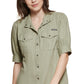 Vestido feminino DKNY com manga bufante e botões frontais, verde, tamanho médio